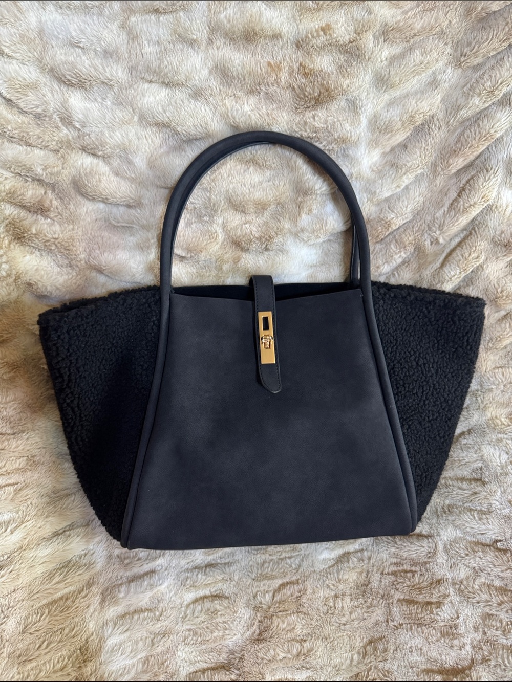 Black Structured Tote Bag with Gold Accent